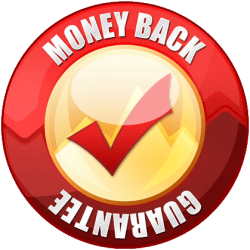 A logo of Money back guarantee in red and yellow