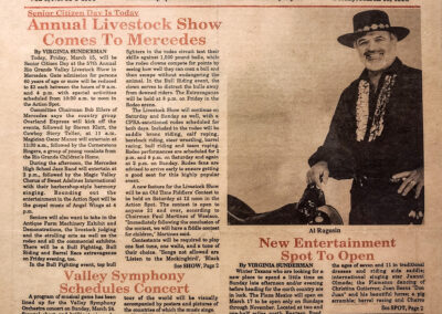 Winter Texan Times announcing Al Ragusin performing at the Livestock show in Mercedes Texas on March 15th 1996