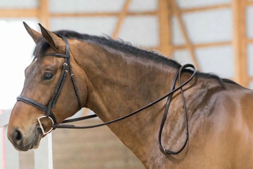 A horse wearing English Reins
