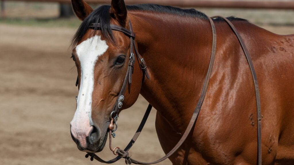A horse wearing split reins