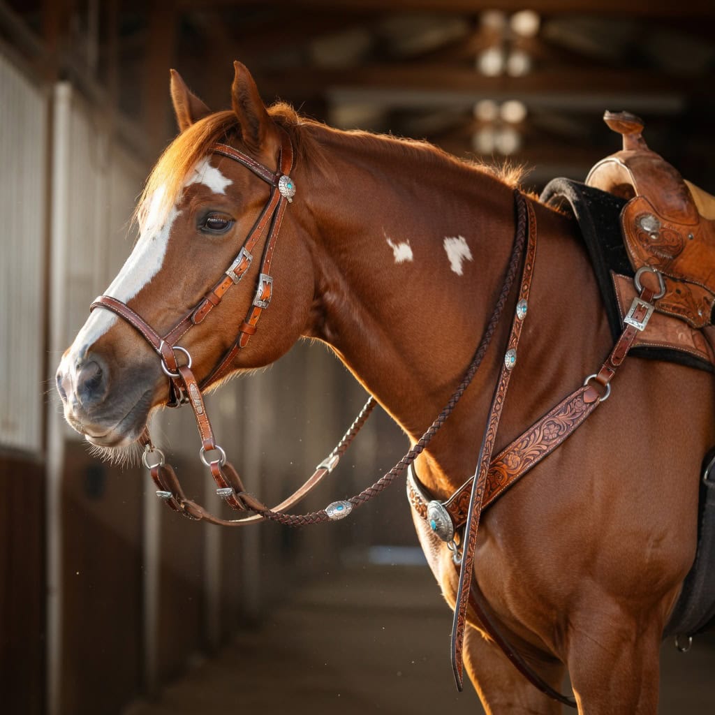 A horse wearing Western Reins